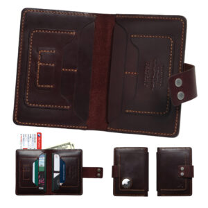 ALTAFNAZ Handmade Leather Passport Wallet for Travel, Vegetable Tanned Crazy Horse Leather Passport Holder with AirTag Pocket, 2 Passport Capacity, 6 Card Slots, Cash Pocket, Travel Document Organizer